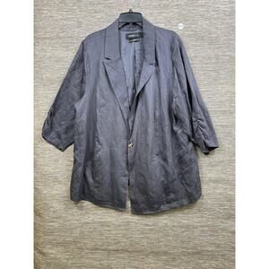 Studio By Torrid Blazer Womens 3X Gray Linen Blend One Button 3/4 Sleeve Jacket